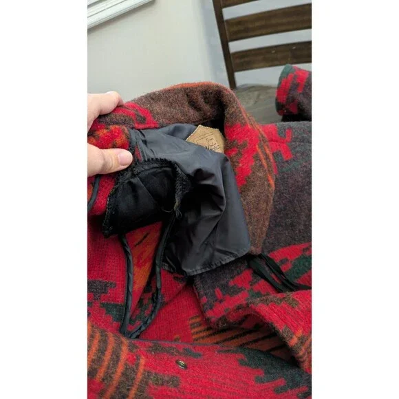 Vintage 90s Woolrich Womens Southwest Wool Trench Coat Large Aztec Long Duster - Picture 10 of 12